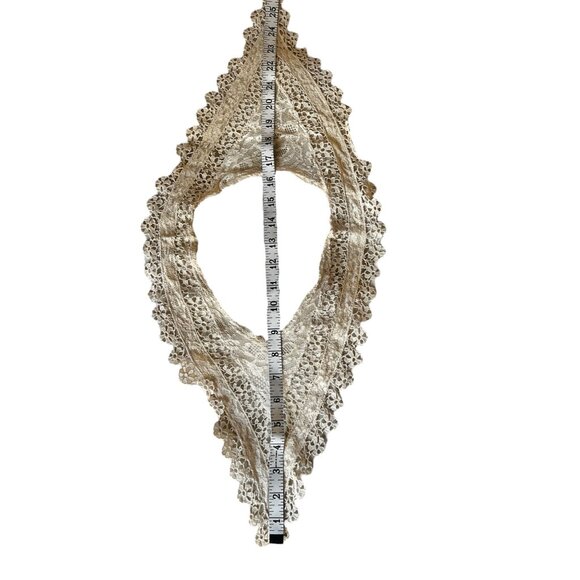 Antique French Net Lace Collar with Crochet Victorian Style Dark Cream - Picture 12 of 16